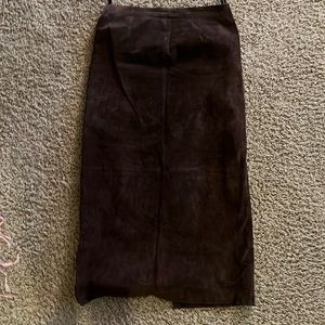 Suede brown maxi skirt with kick pleat in back of skirt 100% leather Size 12